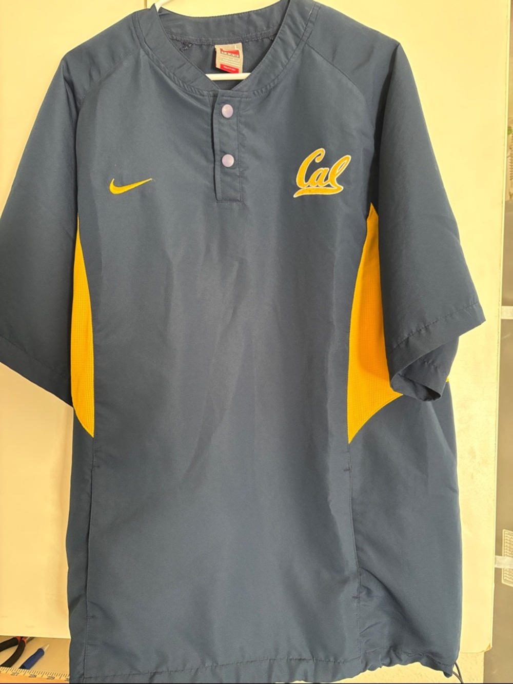 Nike Navy and Gold Cal Short Sleeve Pullover